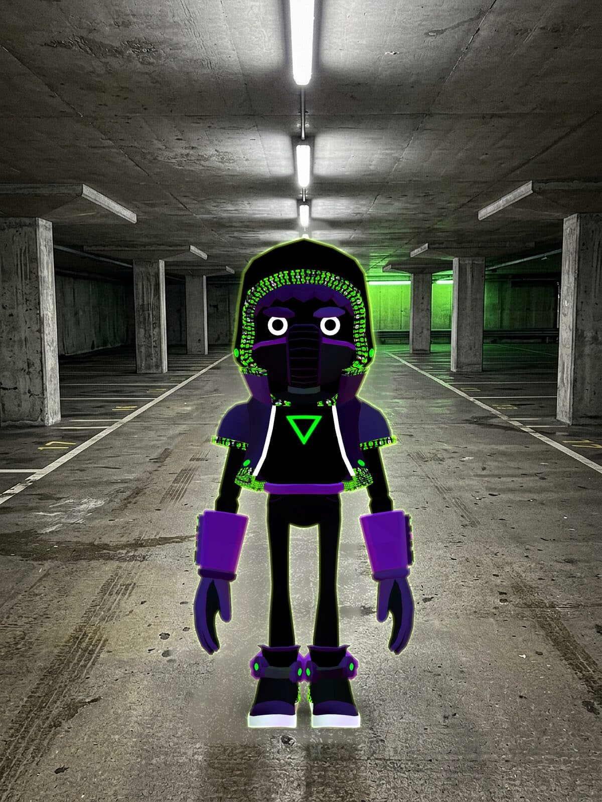 The same person wearing a volumetric Ekza avatar that copies their pose.